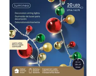 LED Lights with Shatterproof Baubles (Red/Green/Gold) - image 2