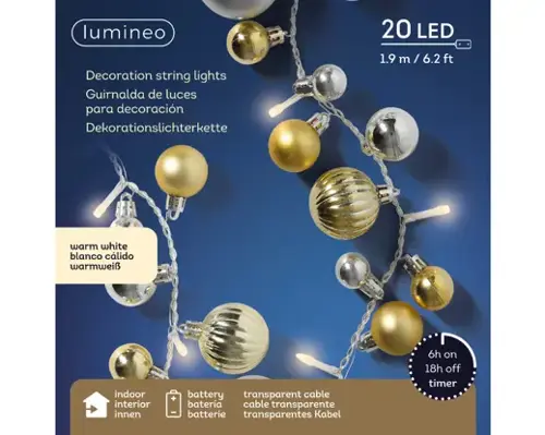 LED Lights with Shatterproof Baubles (Silver/Gold) - image 2