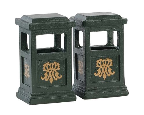 Lemax Green Trash Can Set of 2