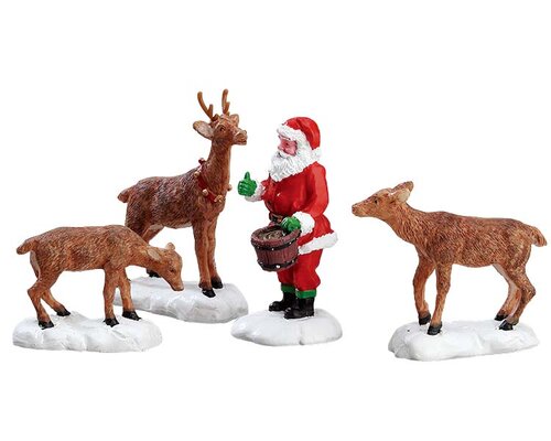 Lemax Santa Feeds A Reindeer Set of 4