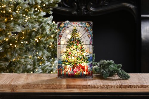 Lit Stained Glass with Tree 21cm