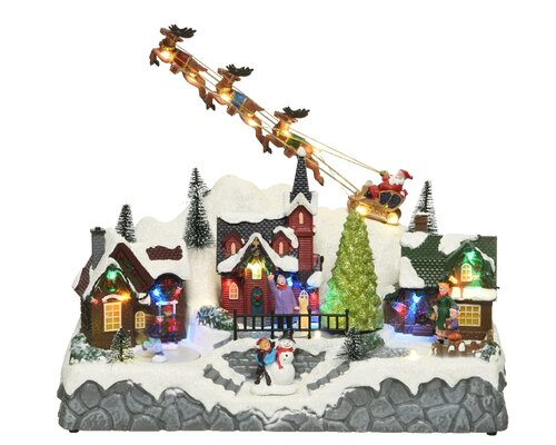 LED Santa & Sleigh flying over Village. Mains