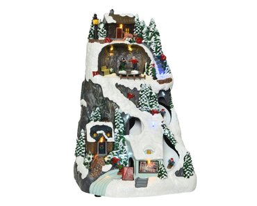 Lit Village Mountain Scene with Houses