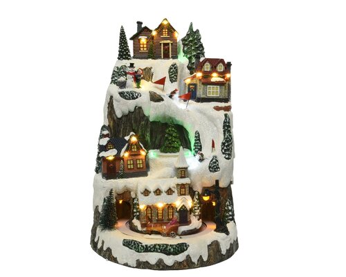 Lit Village Mountain Ski Scene - image 1