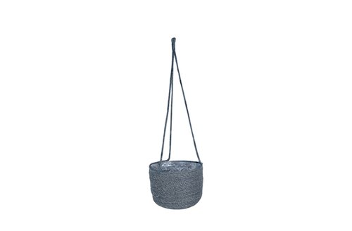 Odda Hanging Grey Woven Lined Planter 17cm