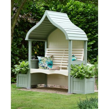 orchard wooden garden arbour in sage and cream paint afk
