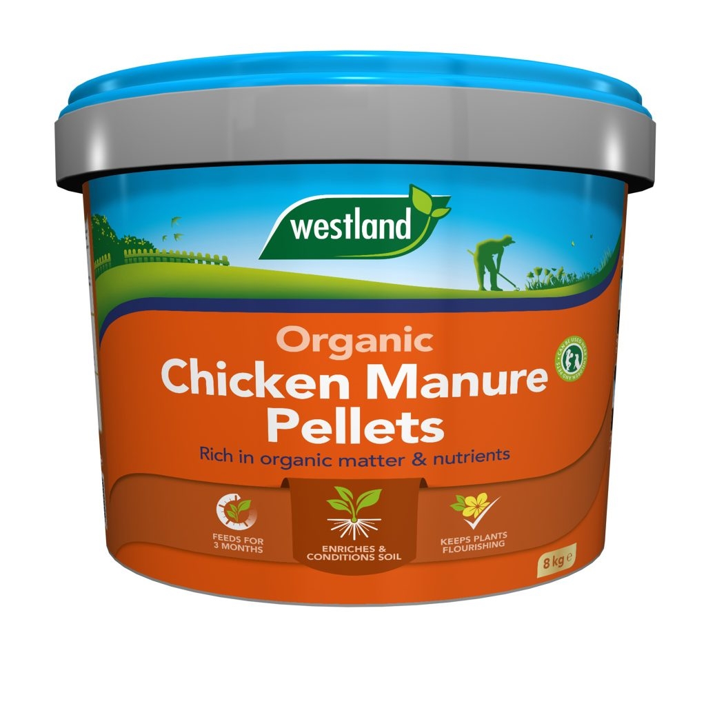 Organic Chicken Manure Pellets 8Kg Tub Stewarts Garden Centre