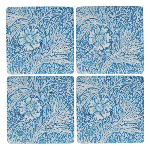 Period Blue Floral Leaves Design Resin Coaster