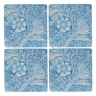 Period Blue Floral Leaves Design Resin Coaster
