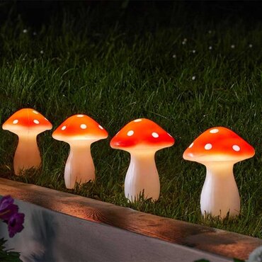 Solar Fairy Mushroom Stake Light Set of 4