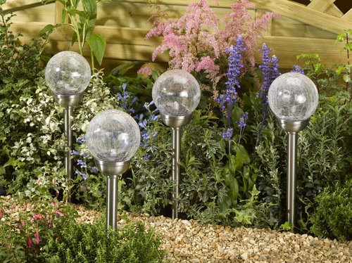 Solar Majestic Crackle Globe Stainless Steel Stake Light - image 3