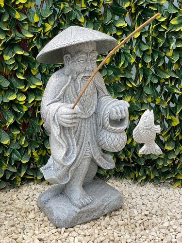 Statue Fisherman Standing Grey
