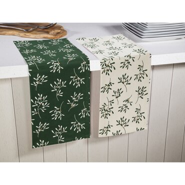 Tea Towel Green Mistletoe Set of 2
