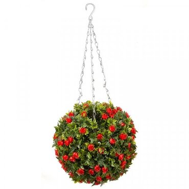Faux Topiary Red Rose Ball 30cm - image 3