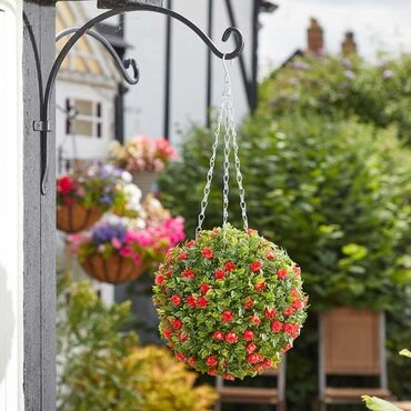 Faux Topiary Red Rose Ball 30cm - image 2