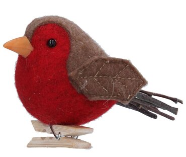 Tree Decoration Felt/Twig Robin On Peg 8cm