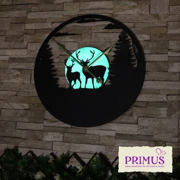 Wall Clock Silhouette Stags In Forest - image 1