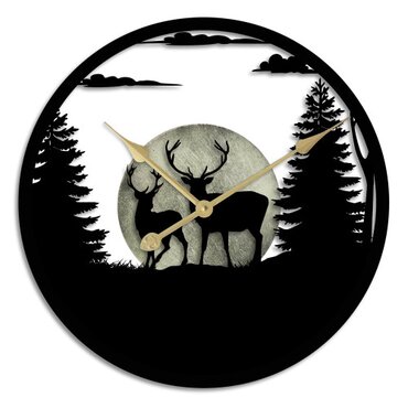 Wall Clock Silhouette Stags In Forest - image 2