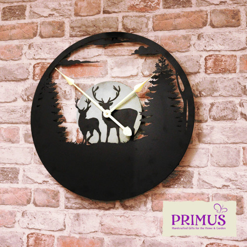Wall Clock Silhouette Stags In Forest - image 3