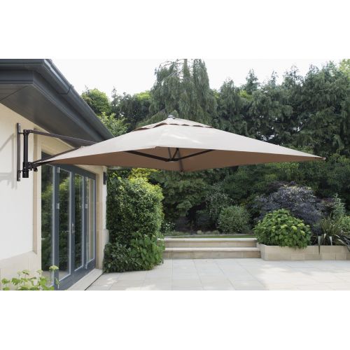buy Wall Mounted Taupe Square Cantilever 2x2m Parasol and Cover