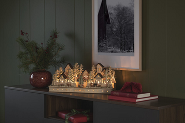 Wooden Festive Village Scene Light with Turning Tree - image 3