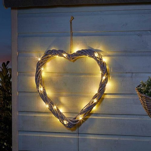 Faux Wreath Solar IN-Lit Firefly Heart 40cm